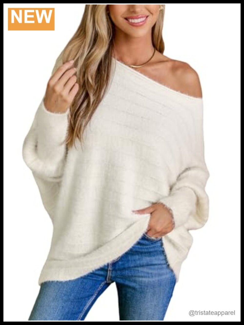 CUPSHE Oversized Fuzzy Knit One Shoulder Sweater